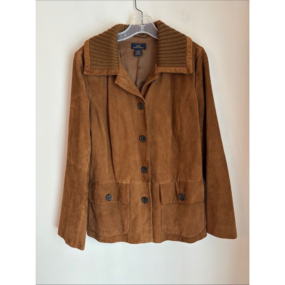 Brooks Brothers women Suede leather Button-Front Jacket Chestnut Brown Large